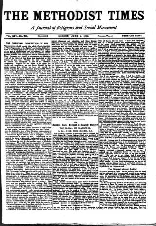 cover page of Methodist Times published on June 2, 1898