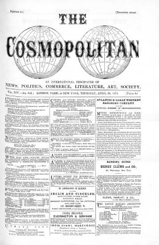 cover page of Cosmopolitan published on April 25, 1872