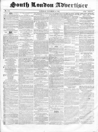 cover page of South London Advertiser published on November 18, 1865