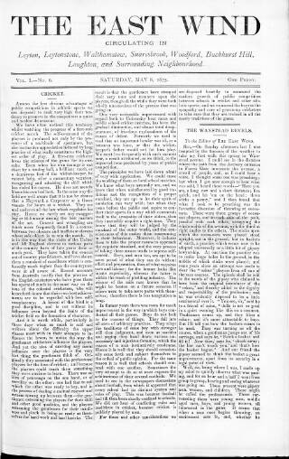 cover page of East Wind published on May 8, 1875