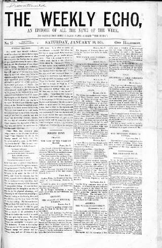 cover page of Weekly Echo published on January 10, 1874