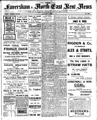 cover page of Faversham News published on June 2, 1917