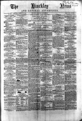cover page of Hinckley News published on March 28, 1868
