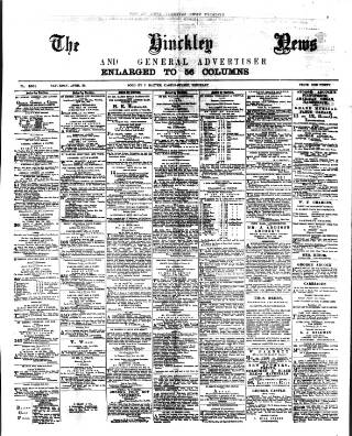 cover page of Hinckley News published on April 28, 1888