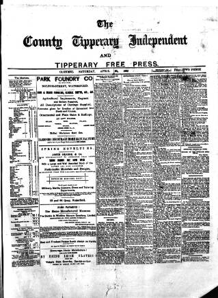 cover page of County Tipperary Independent and Tipperary Free Press published on April 25, 1885