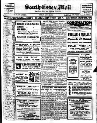 cover page of West Ham and South Essex Mail published on June 3, 1932