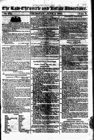 cover page of Law Chronicle, Commercial and Bankruptcy Register published on June 1, 1815