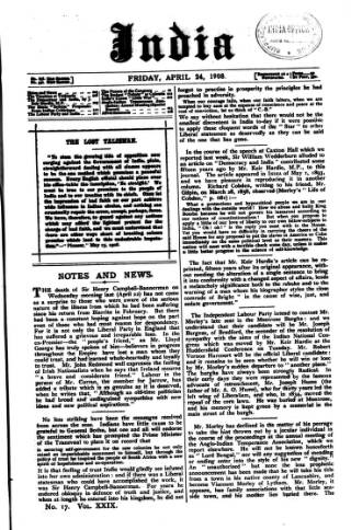 cover page of India published on April 24, 1908