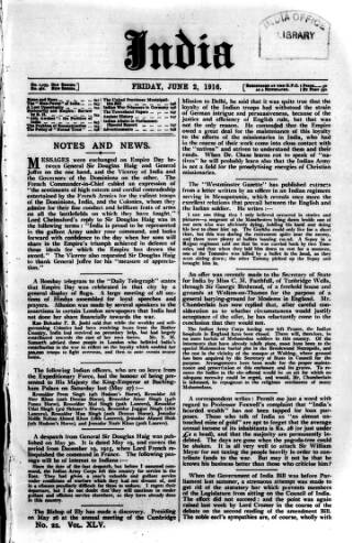 cover page of India published on June 2, 1916