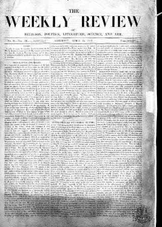 cover page of Weekly Review (London) published on April 25, 1863