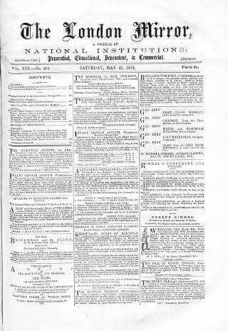 cover page of London Mirror published on May 25, 1872