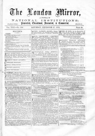 cover page of London Mirror published on December 27, 1873
