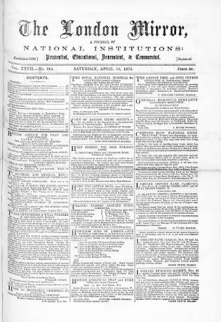 cover page of London Mirror published on April 15, 1876
