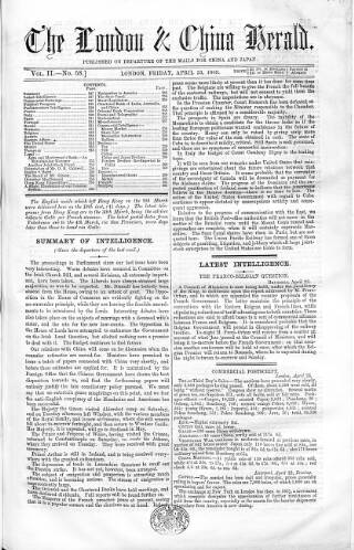 cover page of London & China Herald published on April 23, 1869