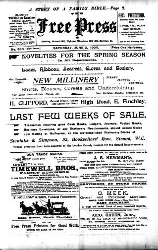 cover page of Finchley Press published on June 2, 1900