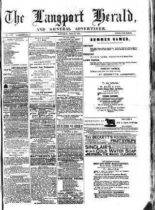 cover page of Langport & Somerton Herald published on June 3, 1882