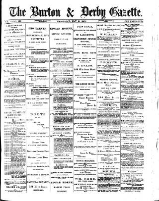 cover page of Burton & Derby Gazette published on May 31, 1882