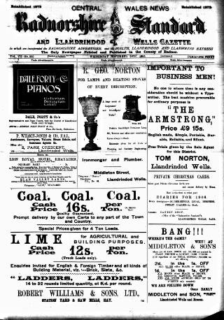 cover page of Radnorshire Standard published on November 29, 1905