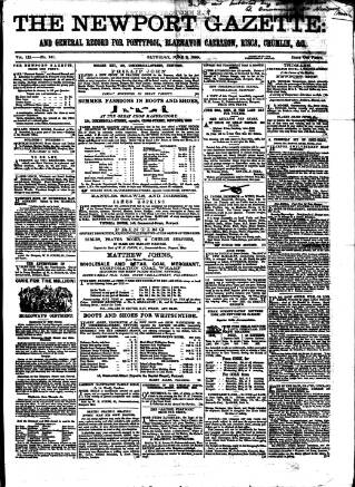 cover page of Newport Gazette published on June 2, 1860