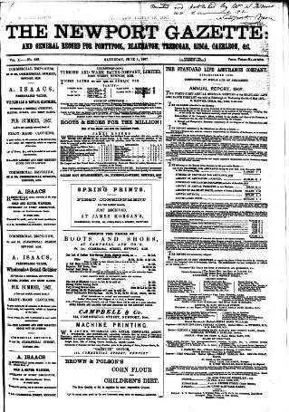 cover page of Newport Gazette published on June 1, 1867