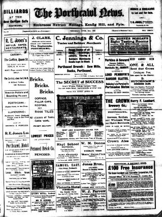 cover page of Porthcawl News published on April 25, 1912