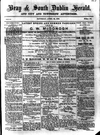 cover page of Bray and South Dublin Herald published on April 26, 1902