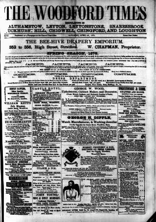 cover page of Woodford Times published on April 26, 1879