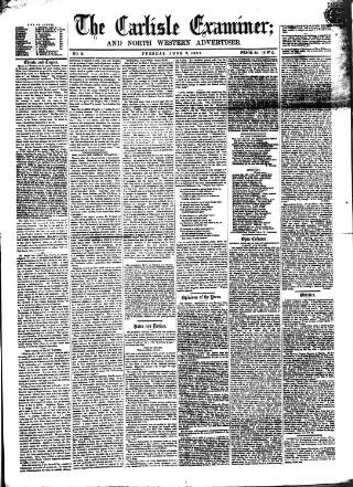 cover page of Carlisle Examiner and North Western Advertiser published on June 2, 1857