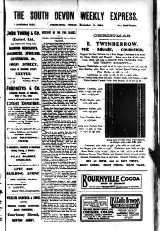 cover page of South Devon Weekly Express published on December 5, 1924