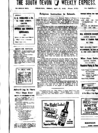 cover page of South Devon Weekly Express published on April 17, 1942