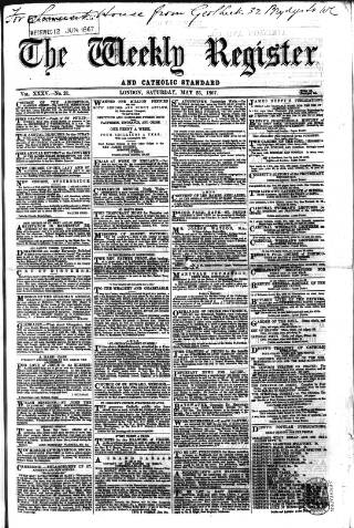 cover page of Weekly Register and Catholic Standard published on May 25, 1867