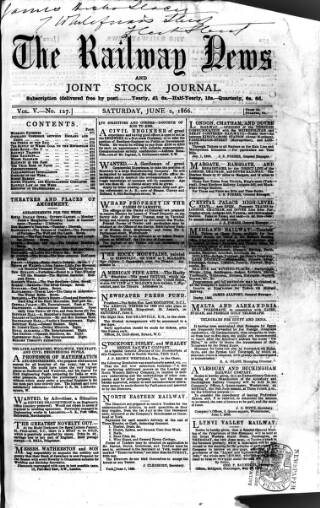 cover page of Railway News published on June 2, 1866