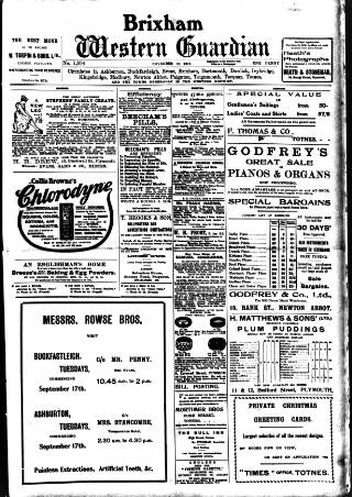 cover page of Brixham Western Guardian published on November 28, 1912