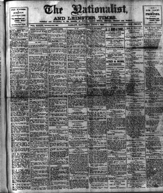 cover page of Carlow Nationalist published on June 3, 1916