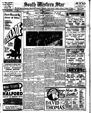 cover page of South Western Star published on December 2, 1938