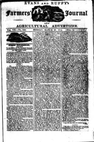 cover page of Evans and Ruffy's Farmer's Journal published on March 28, 1814