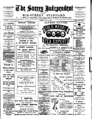cover page of Surrey Independent and Wimbledon Mercury published on May 28, 1898