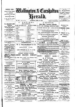 cover page of Wallington & Carshalton Herald published on April 27, 1889