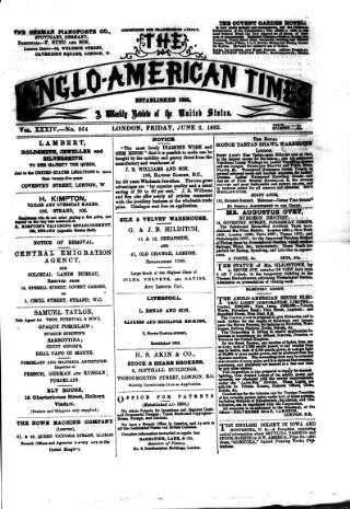 cover page of Anglo-American Times published on June 2, 1882