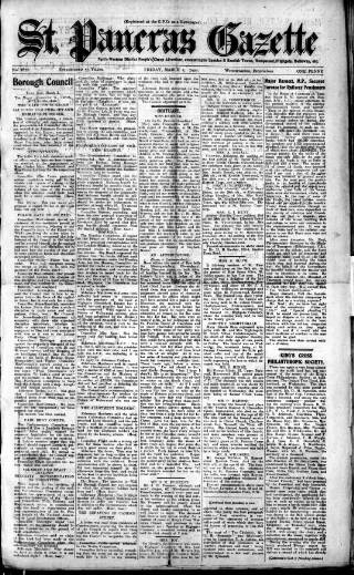 cover page of St. Pancras Gazette published on March 5, 1920