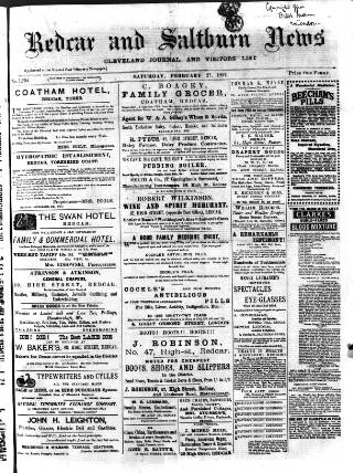 cover page of Redcar and Saltburn News published on February 27, 1897