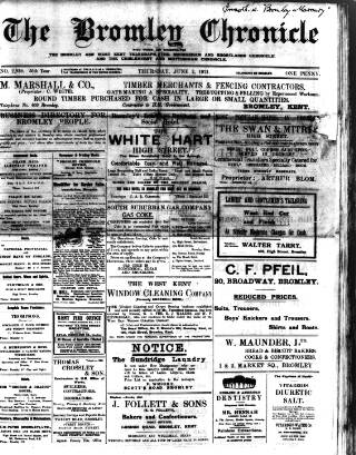 cover page of Bromley Chronicle published on June 2, 1921