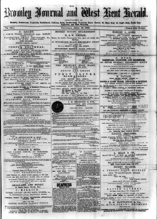 cover page of Bromley Journal and West Kent Herald published on April 19, 1883