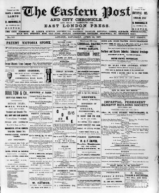cover page of Eastern Post published on April 23, 1887