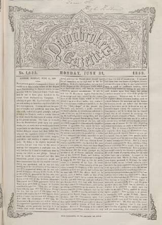 cover page of Pawnbrokers' Gazette published on June 21, 1869