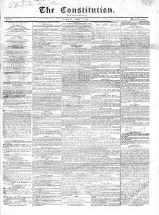 cover page of Constitution 1827 published on April 1, 1827