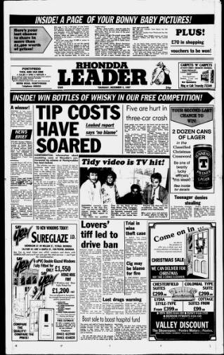 cover page of Rhondda Leader published on December 3, 1987