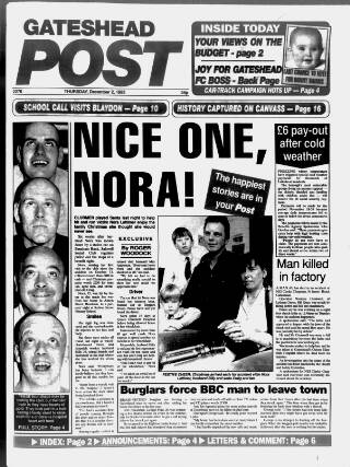 cover page of Gateshead Post published on December 2, 1993