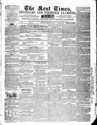 cover page of Kent Times, Tonbridge and Sevenoaks Examiner published on December 4, 1858
