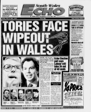cover page of South Wales Echo published on March 28, 1997